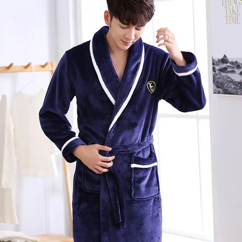 Men's Flannel Kimono Bathrobe - Warm Winter Sleepwear