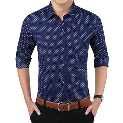 Men's Slim Fit Polka Dot Long Sleeve Shirt