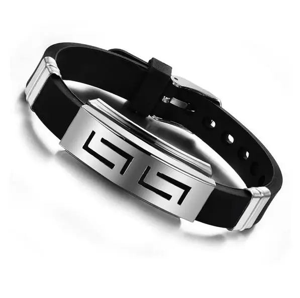 YYWCN Explosion Models Fashion Wristband Black Punk Rubber Silicone Stainless Steel Bracelet - Mood Tracker