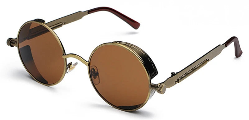 Retro Steampunk Round Sunglasses - UV400 Protection Metal Frame