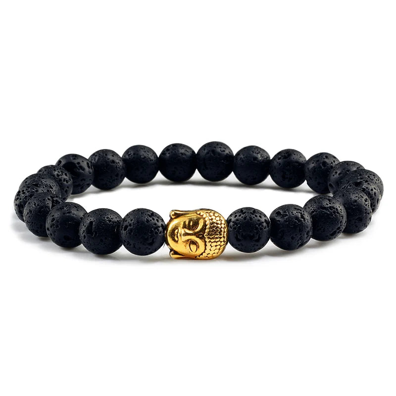 Buddha Head Lava Stone Bead Bracelet - Natural Volcanic Stone Yoga Jewelry