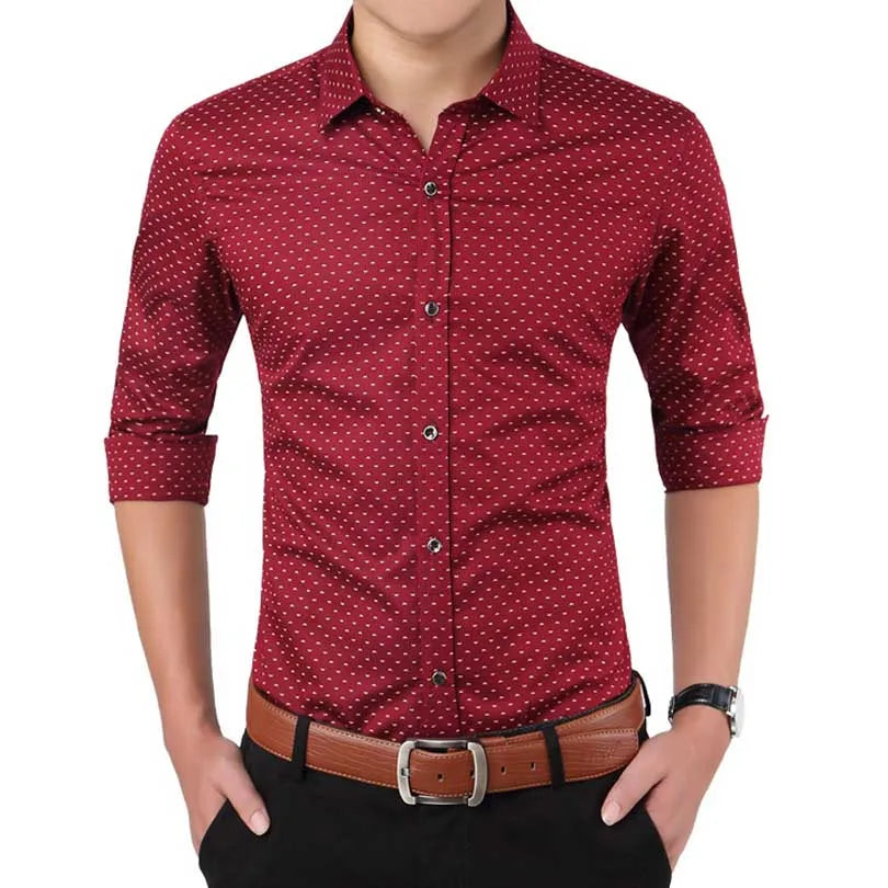 Men's Slim Fit Polka Dot Long Sleeve Shirt