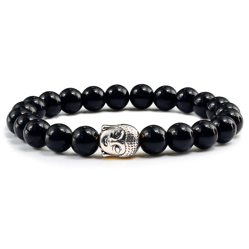 Buddha Head Lava Stone Bead Bracelet - Natural Volcanic Stone Yoga Jewelry