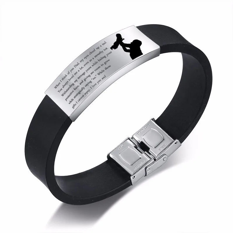 Vnox Fathers Day Gift For Dad Silicone Bracelet For Men Adjustable Stainless Steel ID Bar - Custom Engraving