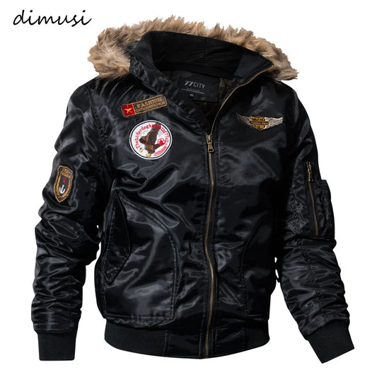 DIMUSI Men's Winter Parka Jacket - Thermal Cotton Padded Coat with Detachable Fur Hood