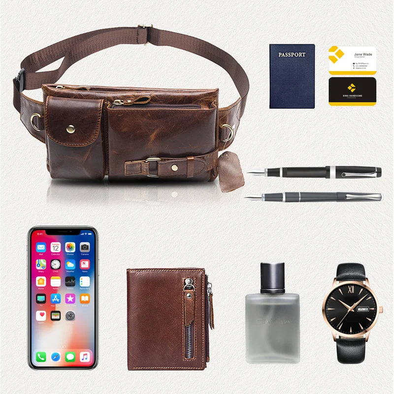 WESTAL Genuine Leather Waist Pack - Premium Cowhide Belt Bag for Men