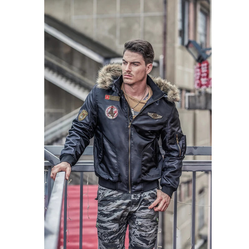 DIMUSI Men's Winter Parka Jacket - Thermal Cotton Padded Coat with Detachable Fur Hood