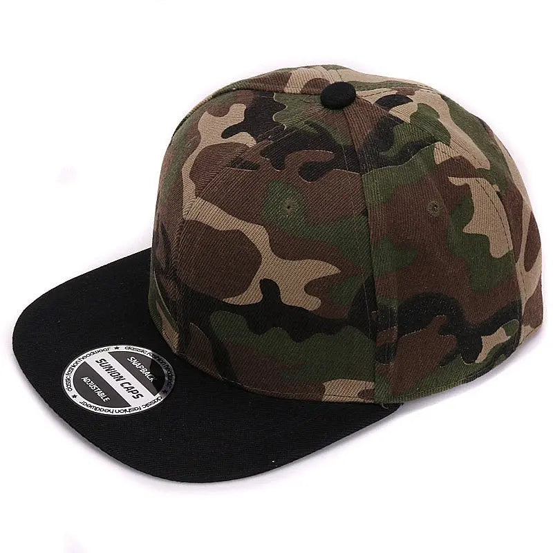 Hatlander Camouflage Snapback Cap - Unisex Flat Brim Polyester Baseball Hat With No Embroidery
