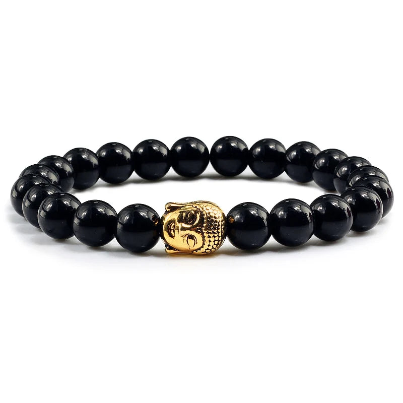 Buddha Head Lava Stone Bead Bracelet - Natural Volcanic Stone Yoga Jewelry