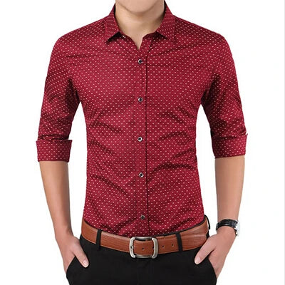 Men's Slim Fit Polka Dot Long Sleeve Shirt