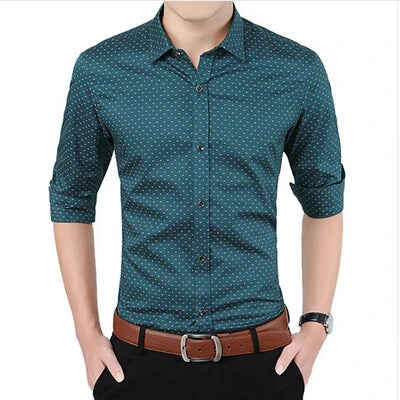 Men's Slim Fit Polka Dot Long Sleeve Shirt