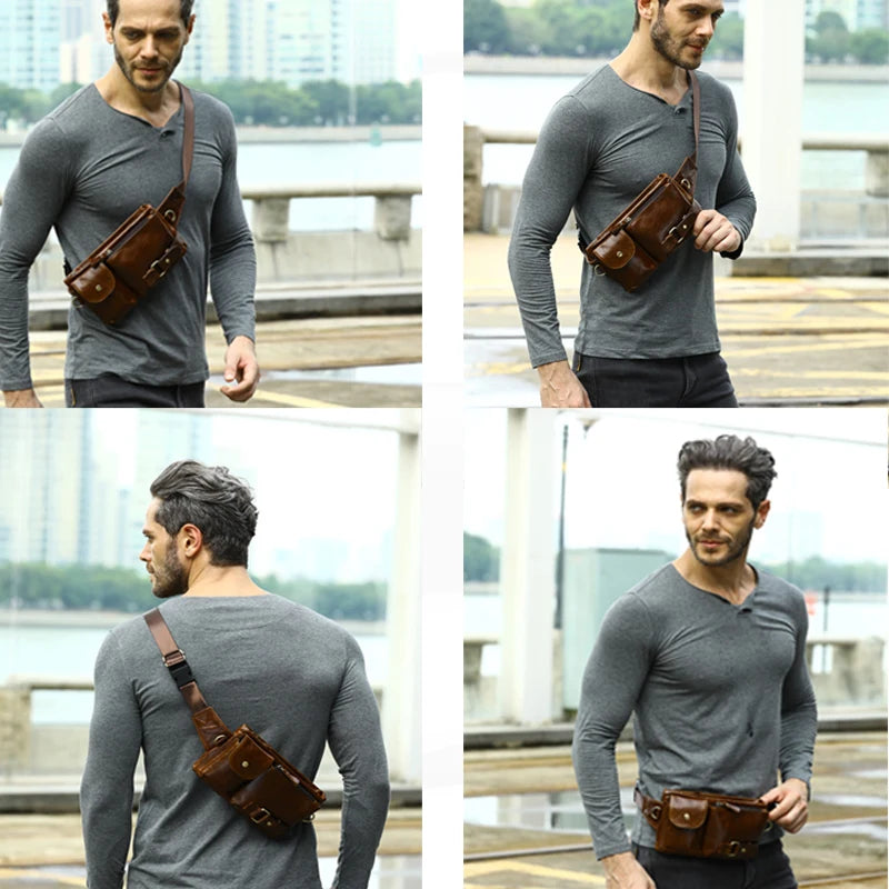 WESTAL Genuine Leather Waist Pack - Premium Cowhide Belt Bag for Men