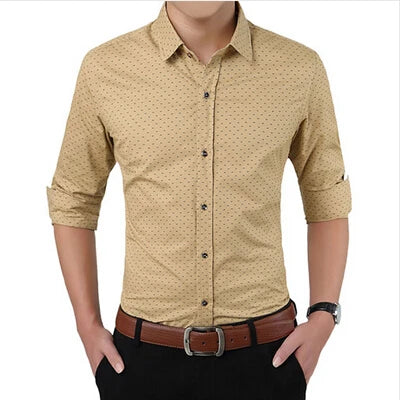 Men's Slim Fit Polka Dot Long Sleeve Shirt