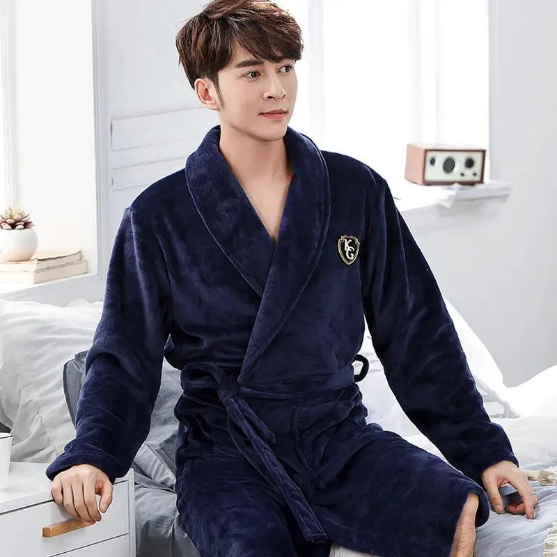Men's Flannel Kimono Bathrobe - Warm Winter Sleepwear
