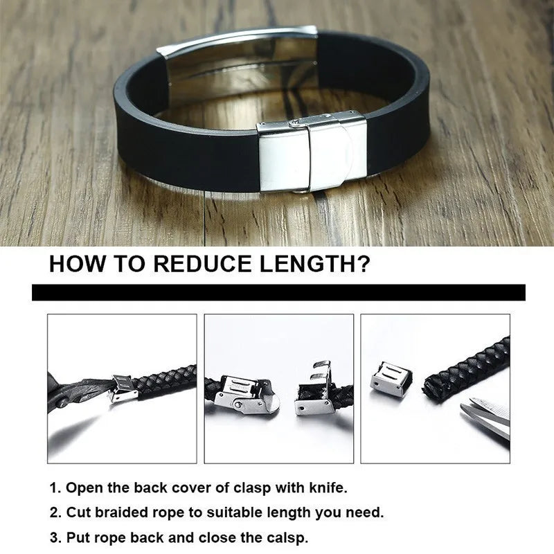 Vnox Fathers Day Gift For Dad Silicone Bracelet For Men Adjustable Stainless Steel ID Bar - Custom Engraving