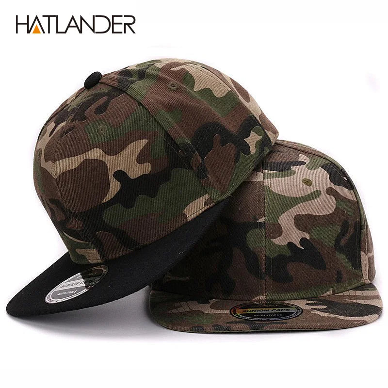 Hatlander Camouflage Snapback Cap - Unisex Flat Brim Polyester Baseball Hat With No Embroidery