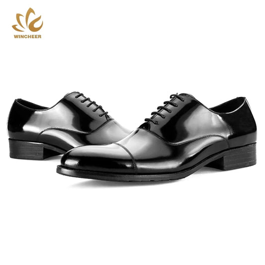 Glossy Black Leather Elegant Men Wedding Shoe Mens Dress Shoes High Quality Genuine Leather EVA Winter Shoes for Men Rubber