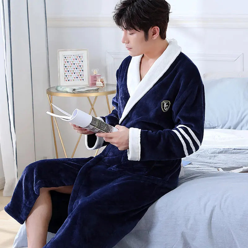 Men's Flannel Kimono Bathrobe - Warm Winter Sleepwear
