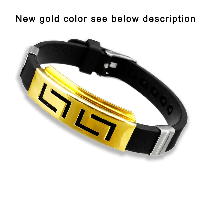 YYWCN Explosion Models Fashion Wristband Black Punk Rubber Silicone Stainless Steel Bracelet - Mood Tracker