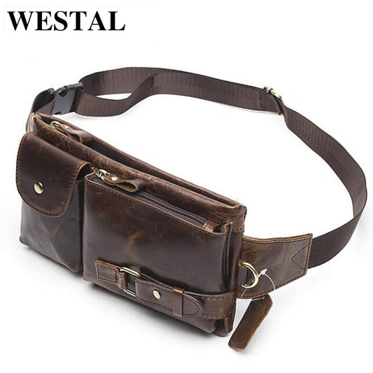 WESTAL Genuine Leather Waist Pack - Premium Cowhide Belt Bag for Men