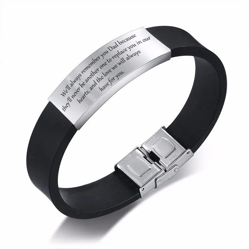 Vnox Fathers Day Gift For Dad Silicone Bracelet For Men Adjustable Stainless Steel ID Bar - Custom Engraving