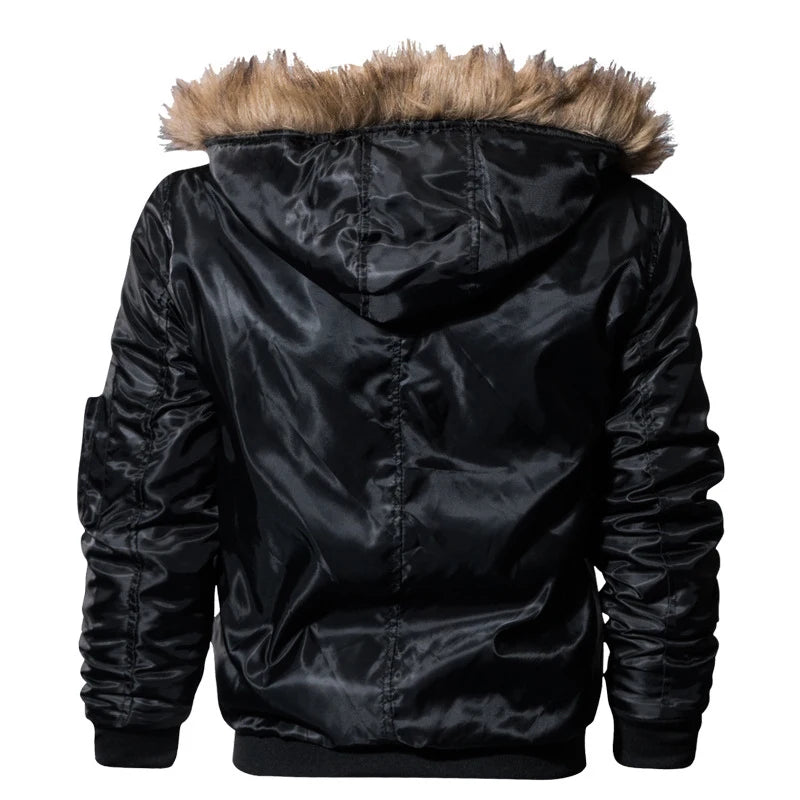 DIMUSI Men's Winter Parka Jacket - Thermal Cotton Padded Coat with Detachable Fur Hood