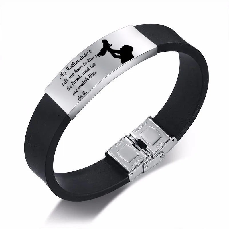 Vnox Fathers Day Gift For Dad Silicone Bracelet For Men Adjustable Stainless Steel ID Bar - Custom Engraving