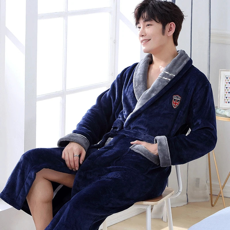 Men's Flannel Kimono Bathrobe - Warm Winter Sleepwear