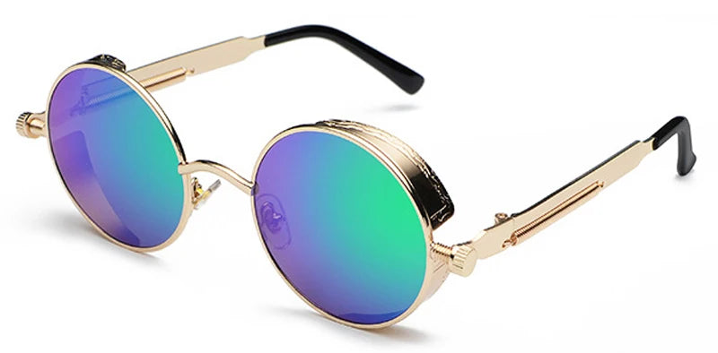 Retro Steampunk Round Sunglasses - UV400 Protection Metal Frame