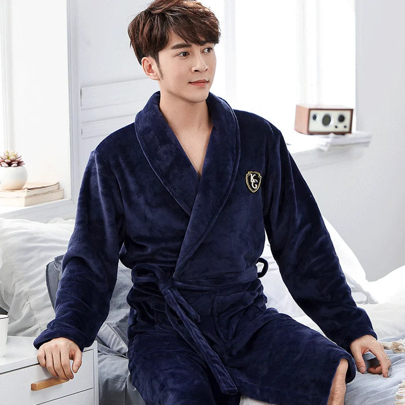 Men's Flannel Kimono Bathrobe - Warm Winter Sleepwear