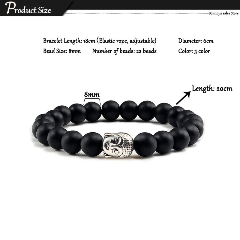 Buddha Head Lava Stone Bead Bracelet - Natural Volcanic Stone Yoga Jewelry