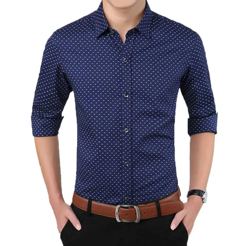 Men's Slim Fit Polka Dot Long Sleeve Shirt