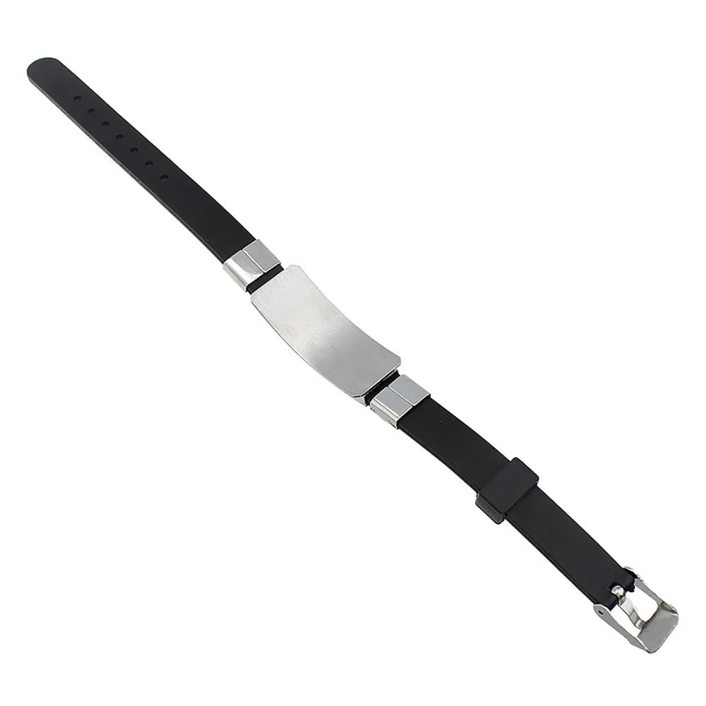 YYWCN Explosion Models Fashion Wristband Black Punk Rubber Silicone Stainless Steel Bracelet - Mood Tracker