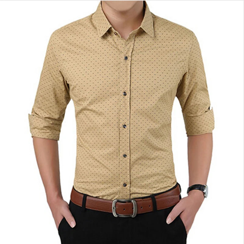 Men's Slim Fit Polka Dot Long Sleeve Shirt