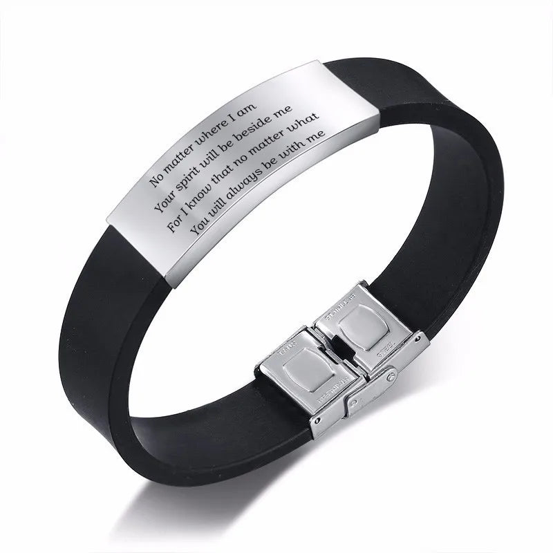 Vnox Fathers Day Gift For Dad Silicone Bracelet For Men Adjustable Stainless Steel ID Bar - Custom Engraving