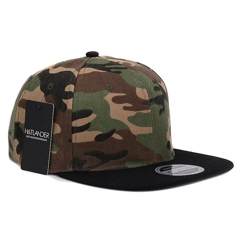 Hatlander Camouflage Snapback Cap - Unisex Flat Brim Polyester Baseball Hat With No Embroidery