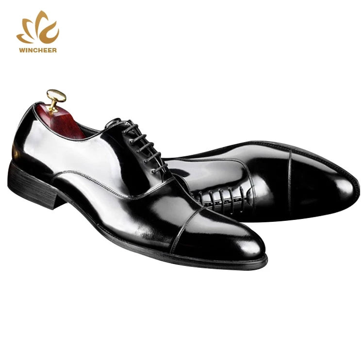 Glossy Black Leather Elegant Men Wedding Shoe Mens Dress Shoes High Quality Genuine Leather EVA Winter Shoes for Men Rubber