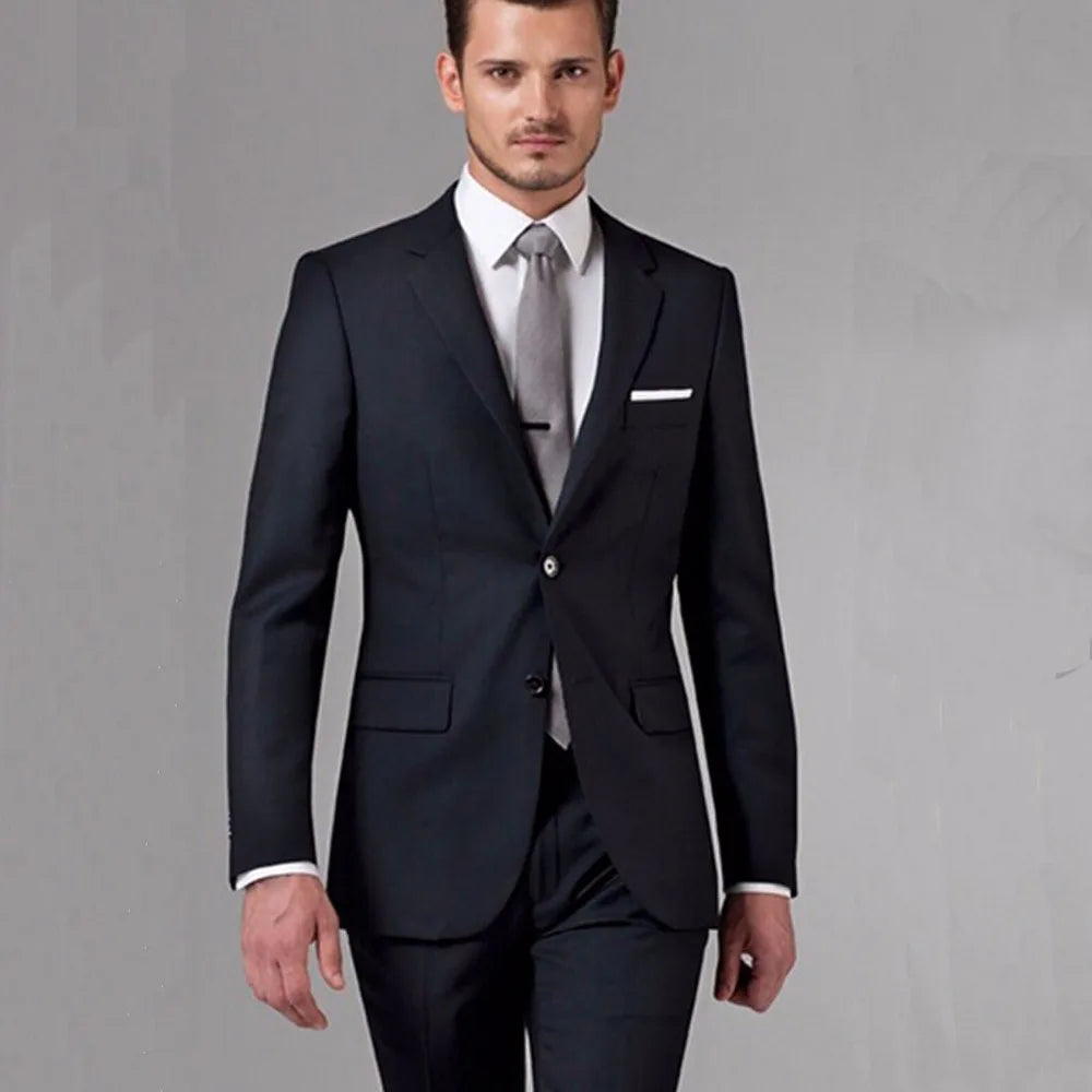 Men's Black Custom Tailor Made Business Wedding Suits Bespoke Groom Tuxedos
