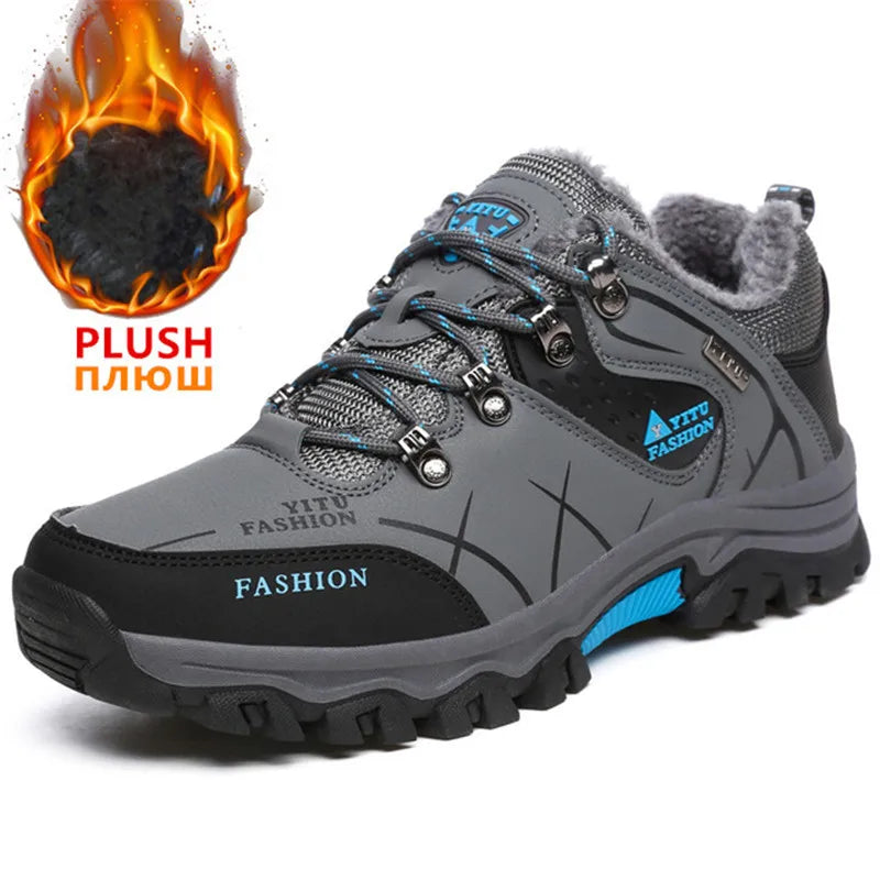 Men's Waterproof Winter Snow Boots - Insulated Leather Hiking Boots