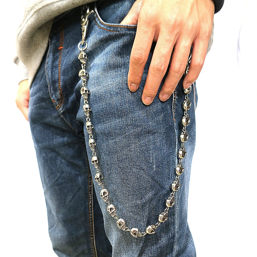 NONE Unisex 316L Stainless Steel Skull Skeleton Jeans Chain Belt - Durable Metal Construction