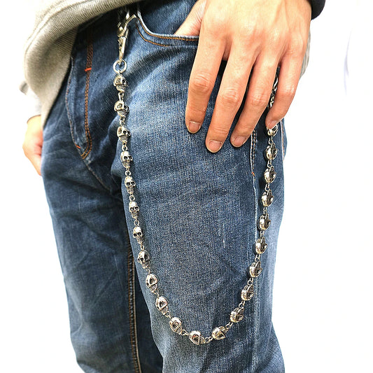 NONE Unisex 316L Stainless Steel Skull Skeleton Jeans Chain Belt - Durable Metal Construction