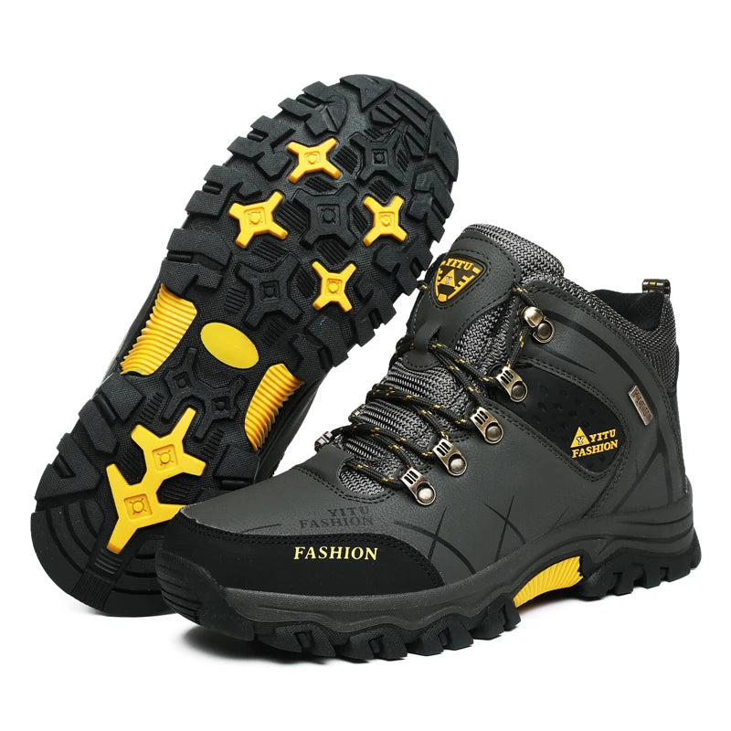 Men's Waterproof Winter Snow Boots - Insulated Leather Hiking Boots