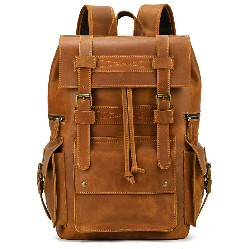Luufan Vintage Fashion Men's Leather Backpack Genuine Leather Laptop Backpacks Real Cowhide Daypack Men's Leather Bagpack