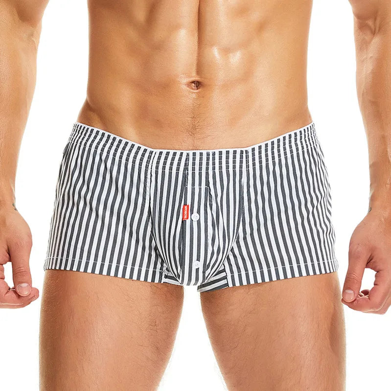 Men's Cotton Striped Boxer Shorts - Loose Fit Lounge Underwear