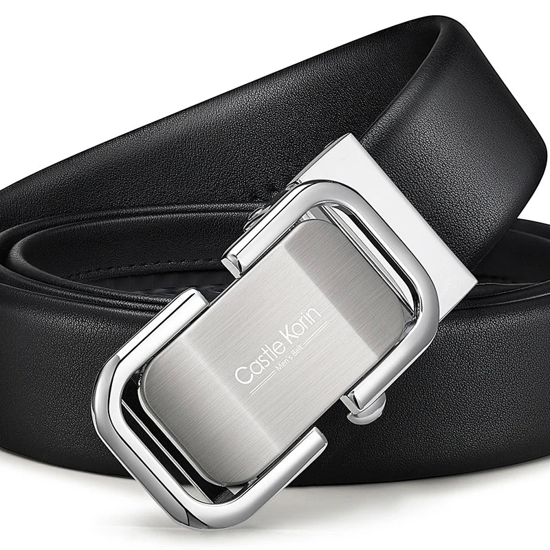 Men's Genuine Cowhide Leather Belt with Automatic Alloy Buckle