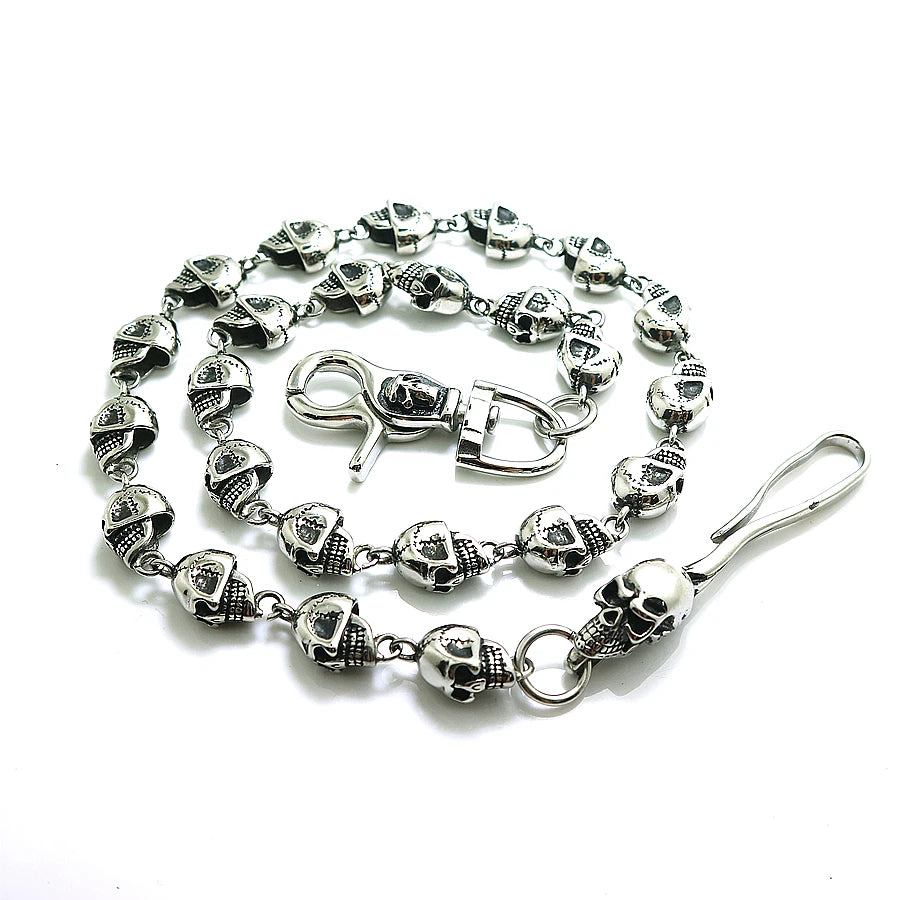 NONE Unisex 316L Stainless Steel Skull Skeleton Jeans Chain Belt - Durable Metal Construction