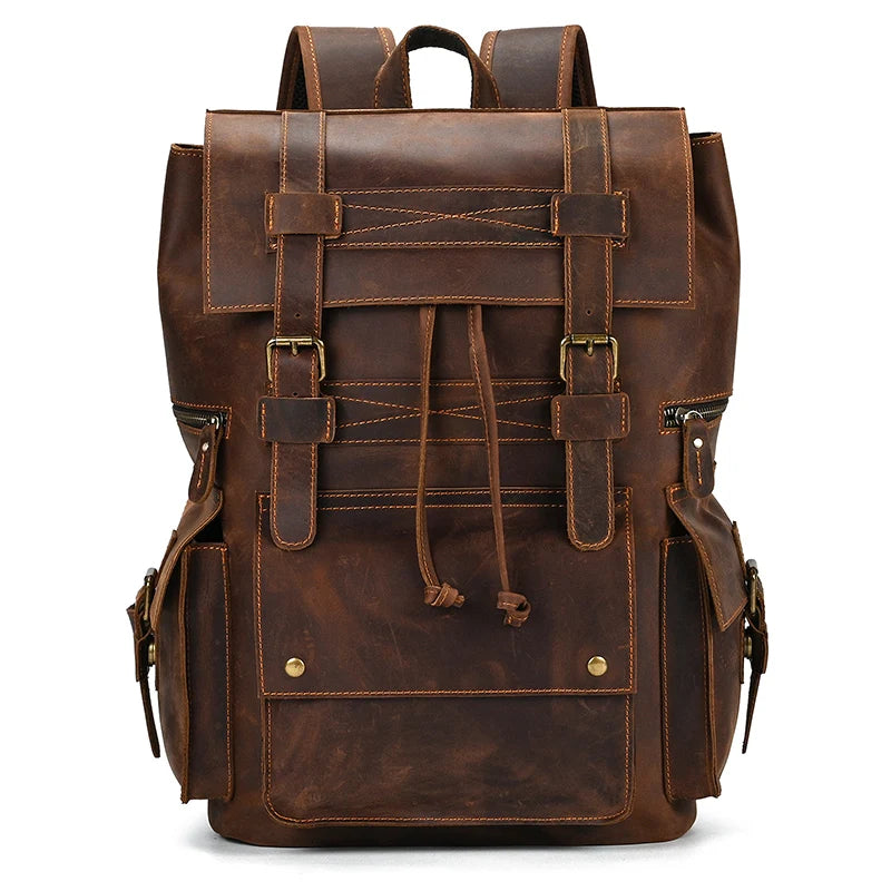 Luufan Vintage Fashion Men's Leather Backpack Genuine Leather Laptop Backpacks Real Cowhide Daypack Men's Leather Bagpack