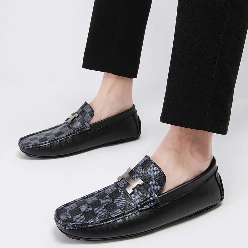 Mens Leather Loafers Non Slip Walking Flats Breathable Outdoor Slip on Casual Shoes for Male Work Office Driving Sneakers