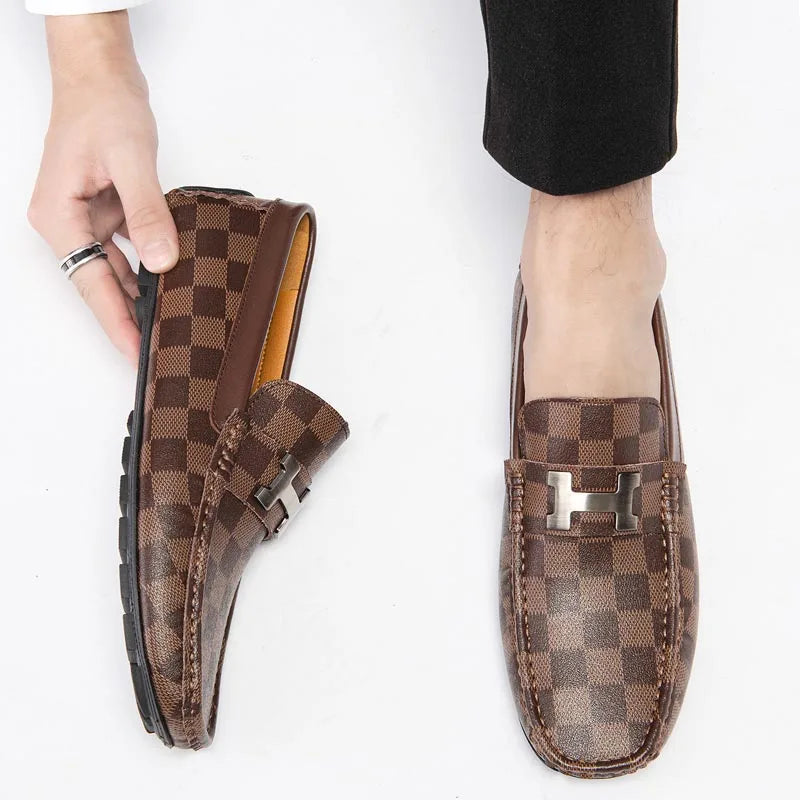 Mens Leather Loafers Non Slip Walking Flats Breathable Outdoor Slip on Casual Shoes for Male Work Office Driving Sneakers