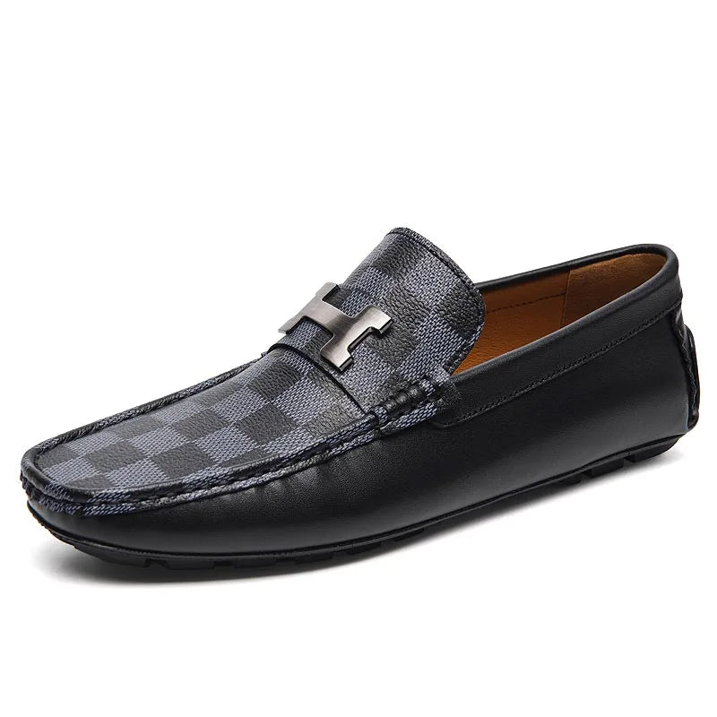 Mens Leather Loafers Non Slip Walking Flats Breathable Outdoor Slip on Casual Shoes for Male Work Office Driving Sneakers